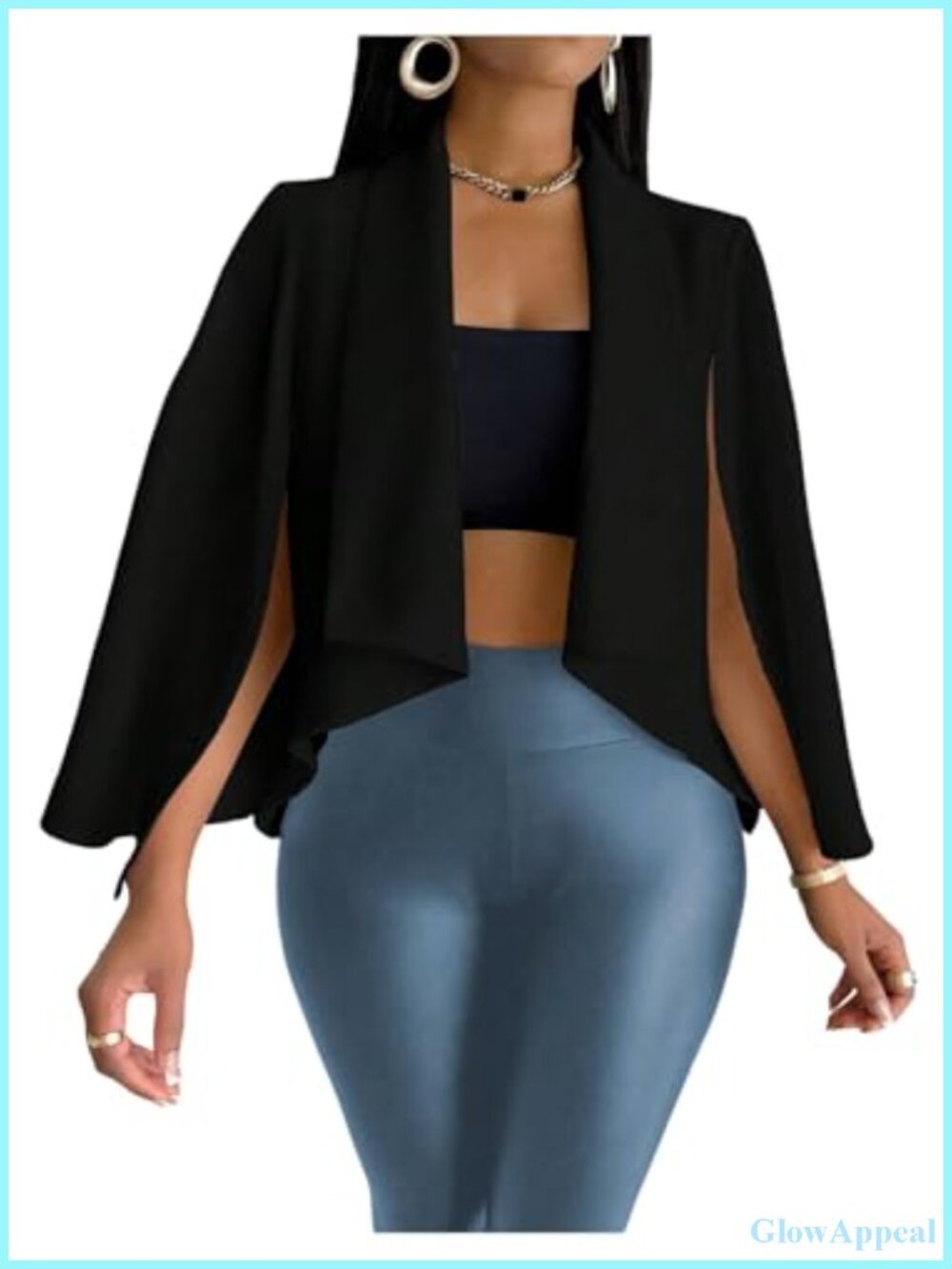 Women's Cape Blazer Long Sleeve Cropped Asymmetrical Open Front Jacket